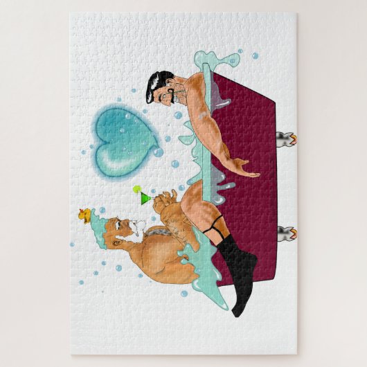 SlipperyJoeの2人のゲイ男性は漫画の浴槽soaを愛している ジグソーパズル (縦)