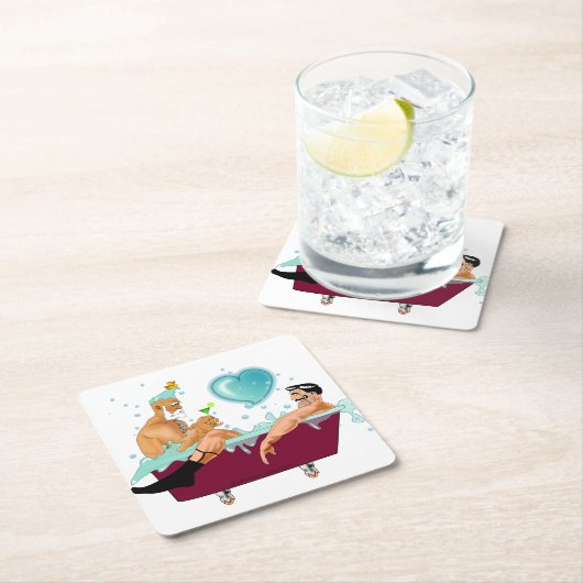 SlipperyJoeの2人のゲイ男性は漫画の浴槽soaを愛している スクエアペーパーコースター (インサイチュ)