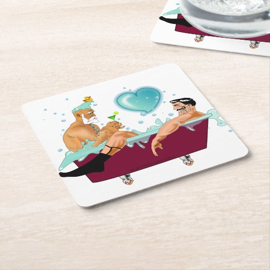 SlipperyJoeの2人のゲイ男性は漫画の浴槽soaを愛している スクエアペーパーコースター (アングル)