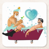 SlipperyJoeの2人のゲイ男性は漫画の浴槽soaを愛している スクエアペーパーコースター (正面)