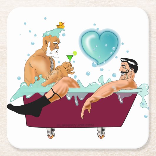 SlipperyJoeの2人のゲイ男性は漫画の浴槽soaを愛している スクエアペーパーコースター (正面)
