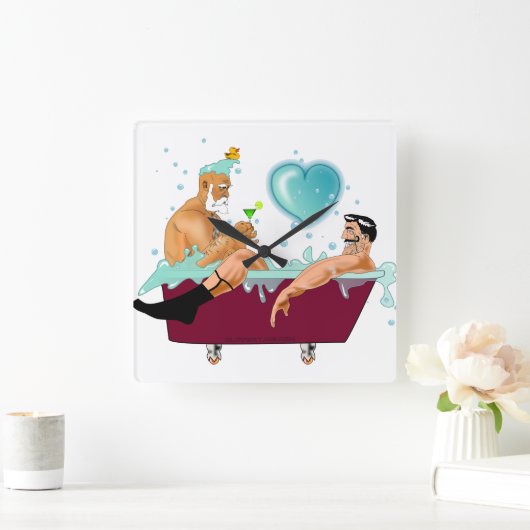 SlipperyJoeの2人のゲイ男性は漫画の浴槽soaを愛している スクエア壁時計 (ホーム)