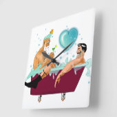 SlipperyJoeの2人のゲイ男性は漫画の浴槽soaを愛している スクエア壁時計 (傾斜)