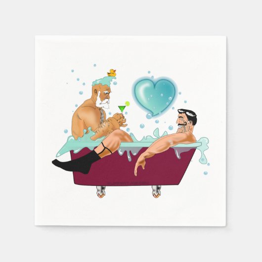 SlipperyJoeの2人のゲイ男性は漫画の浴槽soaを愛している スタンダードカクテルナプキン (正面)
