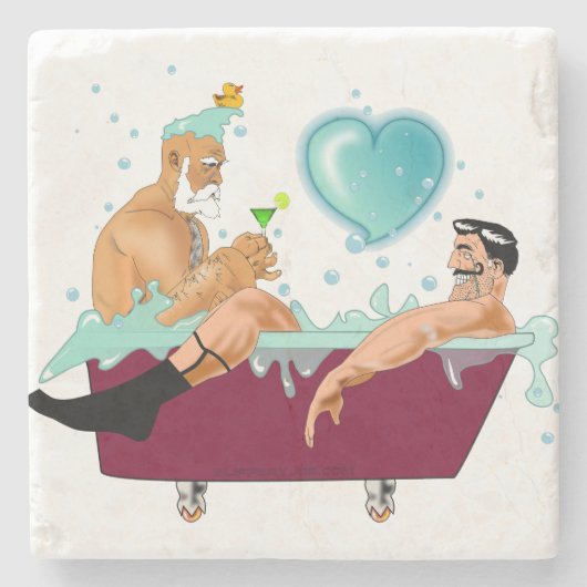 SlipperyJoeの2人のゲイ男性は漫画の浴槽soaを愛している ストーンコースター (正面)