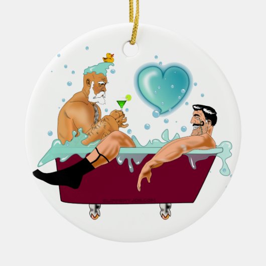 SlipperyJoeの2人のゲイ男性は漫画の浴槽soaを愛している セラミックオーナメント (正面)