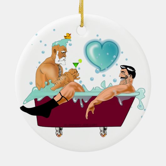 SlipperyJoeの2人のゲイ男性は漫画の浴槽soaを愛している セラミックオーナメント (裏面)