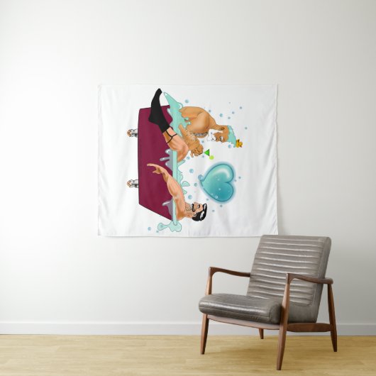 SlipperyJoeの2人のゲイ男性は漫画の浴槽soaを愛している タペストリー (インサイチュ(横))