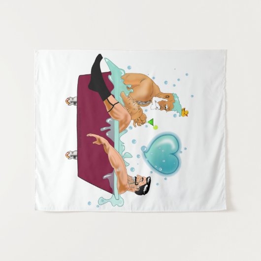 SlipperyJoeの2人のゲイ男性は漫画の浴槽soaを愛している タペストリー (正面(横))