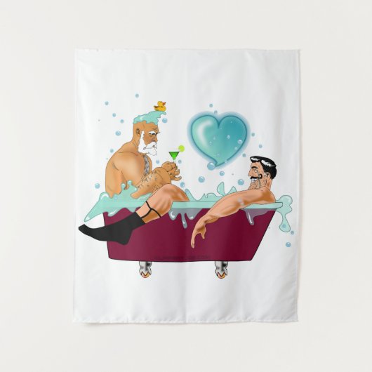 SlipperyJoeの2人のゲイ男性は漫画の浴槽soaを愛している タペストリー (正面)