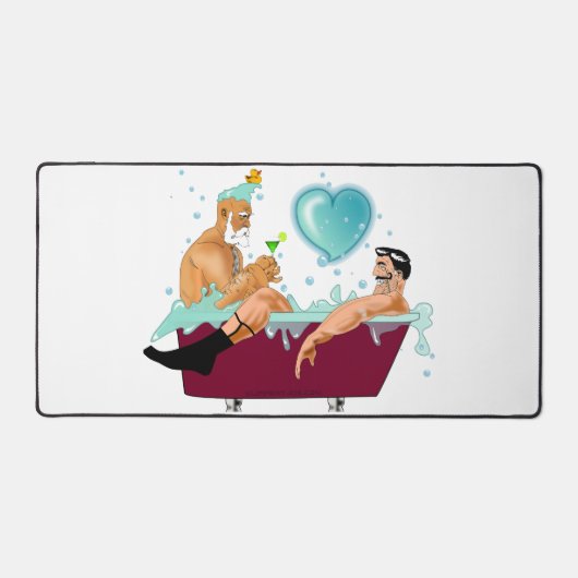 SlipperyJoeの2人のゲイ男性は漫画の浴槽soaを愛している デスクマット (正面)