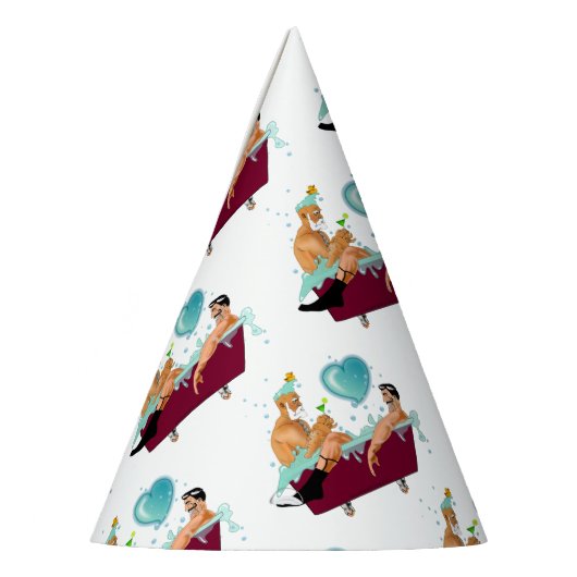 SlipperyJoeの2人のゲイ男性は漫画の浴槽soaを愛している パーティーハット (左)