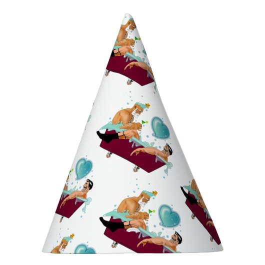 SlipperyJoeの2人のゲイ男性は漫画の浴槽soaを愛している パーティーハット (右)