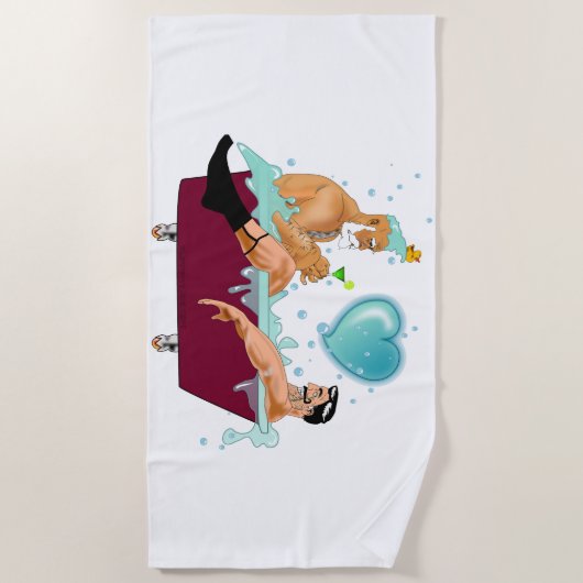 SlipperyJoeの2人のゲイ男性は漫画の浴槽soaを愛している ビーチタオル (正面)