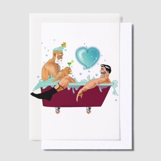 SlipperyJoeの2人のゲイ男性は漫画の浴槽soaを愛している ベラム紙招待状 (オフセット)