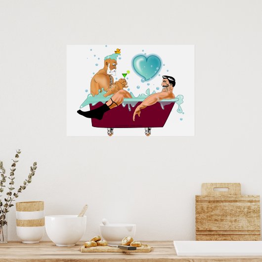 SlipperyJoeの2人のゲイ男性は漫画の浴槽soaを愛している ポスター (キッチン)