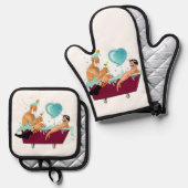 SlipperyJoeの2人のゲイ男性は漫画の浴槽soaを愛している 鍋つかみ&鍋敷きセット (正面/裏面)