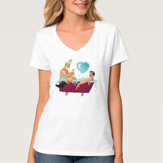 SlipperyJoeの2人のゲイ男性は漫画の浴槽soaを愛している Tシャツ (正面)