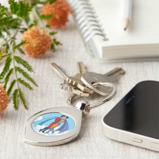 SlipperyJoeの2人のスーパーヒーローキスをするカー飛んでいるト キーホルダー (側面)