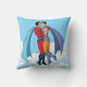 SlipperyJoeの2人のスーパーヒーローキスをするカー飛んでいるト クッション (裏面)