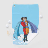 SlipperyJoeの2人のスーパーヒーローキスをするカー飛んでいるト ゴルフタオル (インサイチュ)