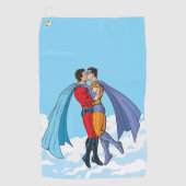 SlipperyJoeの2人のスーパーヒーローキスをするカー飛んでいるト ゴルフタオル (正面)