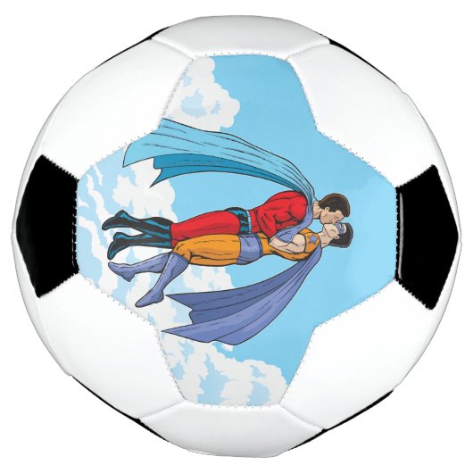 SlipperyJoeの2人のスーパーヒーローキスをするカー飛んでいるト サッカーボール (回転)
