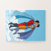 SlipperyJoeの2人のスーパーヒーローキスをするカー飛んでいるト ジグソーパズル (横)