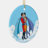 SlipperyJoeの2人のスーパーヒーローキスをするカー飛んでいるト セラミックオーナメント (右)