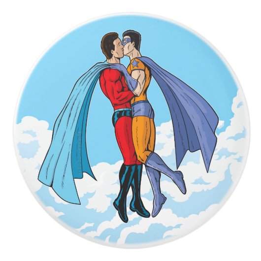 SlipperyJoeの2人のスーパーヒーローキスをするカー飛んでいるト セラミックノブ (正面)