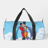 SlipperyJoeの2人のスーパーヒーローキスをするカー飛んでいるト ダッフルバッグ (裏面)