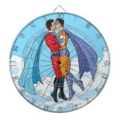 SlipperyJoeの2人のスーパーヒーローキスをするカー飛んでいるト ダーツボード (正面)