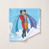 SlipperyJoeの2人のスーパーヒーローキスをするカー飛んでいるト バスタオルセット (ウォッシュタオル)