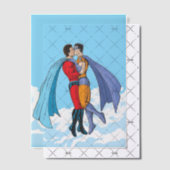 SlipperyJoeの2人のスーパーヒーローキスをするカー飛んでいるト ベラム紙招待状 (オフセット (招待状))