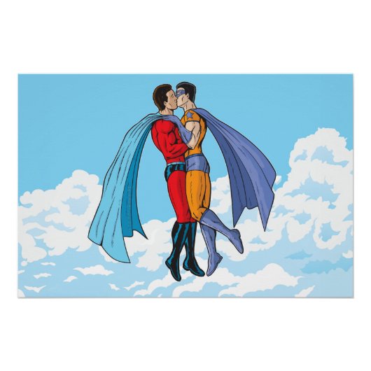 SlipperyJoeの2人のスーパーヒーローキスをするカー飛んでいるト ポスター (正面)