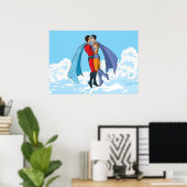 SlipperyJoeの2人のスーパーヒーローキスをするカー飛んでいるト ポスター (ホームオフィス)