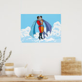 SlipperyJoeの2人のスーパーヒーローキスをするカー飛んでいるト ポスター (キッチン)