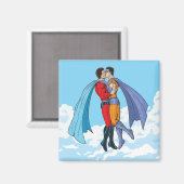 SlipperyJoeの2人のスーパーヒーローキスをするカー飛んでいるト マグネット (正面/裏面)
