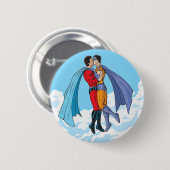 SlipperyJoeの2人のスーパーヒーローキスをするカー飛んでいるト 缶バッジ (正面&裏面)