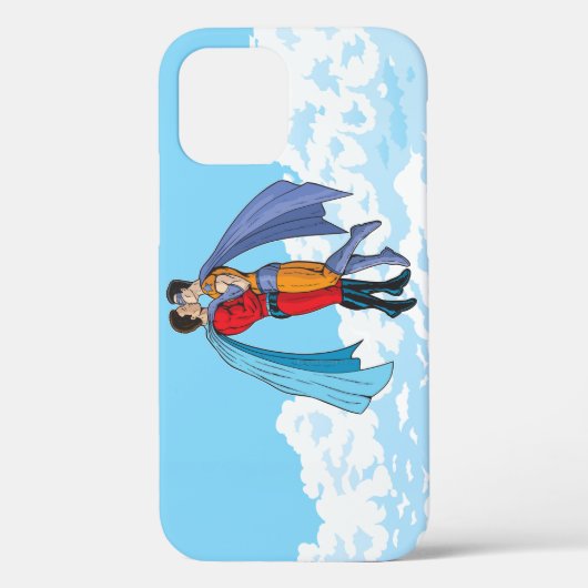 SlipperyJoeの2人のスーパーヒーローキスをするカー飛んでいるト Case-Mate iPhoneケース (裏面)