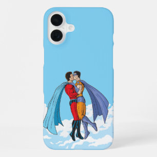 SlipperyJoeの2人のスーパーヒーローキスをするカー飛んでいるト iPhone 16 Plusケース