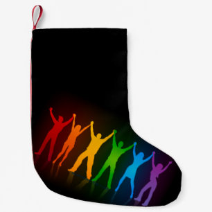 Slipperyjoeの6つの立っているシルエットが腕を上げている スモールクリスマスストッキング