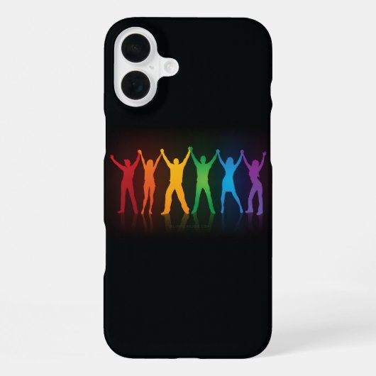 Slipperyjoeの6つの立っているシルエットが腕を上げている iPhoneケース (裏面)