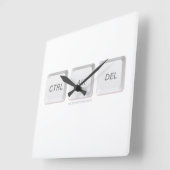 SlipperyJoeのCTRL ALT DELボタン 3つの白いキー スクエア壁時計 (傾斜)