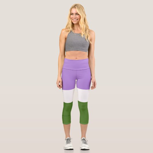 SlipperyJoeのGenderqueerプライドフラグの色Non-bi カプリレギンス (正面)