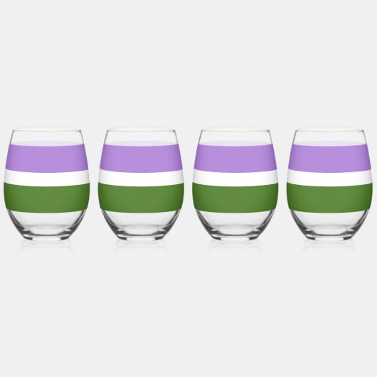 SlipperyJoeのGenderqueerプライドフラグの色Non-bi ステムなしワイングラス (右)