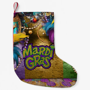 SlipperyJoeのMardi Grasをテーマにしたグラフィックダブロン スモールクリスマスストッキング