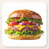 SlipperyJoeのmouthyling積み上げハンバーガーTHIC スクエアペーパーコースター (正面)