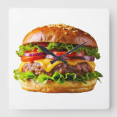 SlipperyJoeのmouthyling積み上げハンバーガーTHIC スクエア壁時計 (正面)