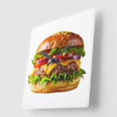 SlipperyJoeのmouthyling積み上げハンバーガーTHIC スクエア壁時計 (傾斜)